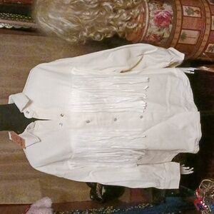 Grace & Emma White Denim Fringe Jacket NWT L